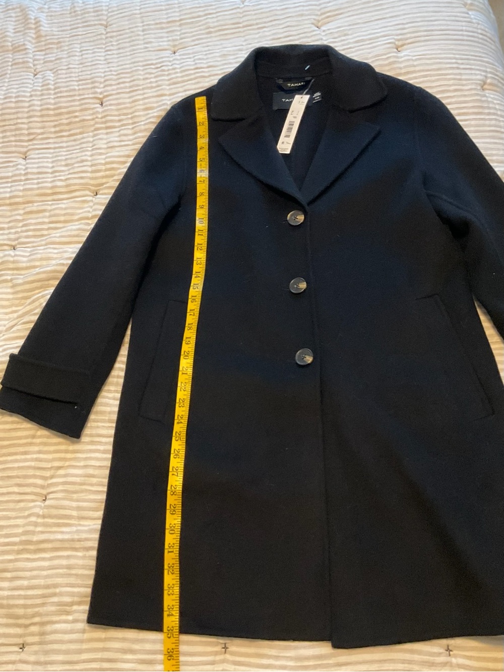 Tahari Women's Classic Black Wool Blend Coat NWT